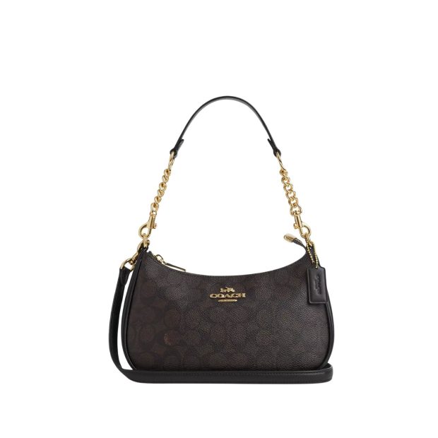 Teri Schultertasche in Gold/Walnuss/Schwarz