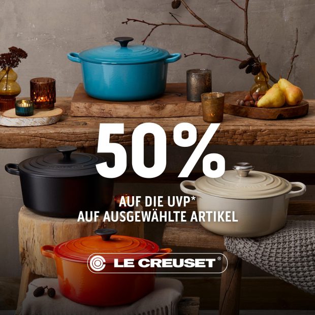 Le Creuset 50% auf die UVP auf ausgewählte Artikel (A)