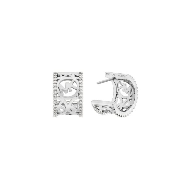 Pave Openwork Logo Huggie Earring