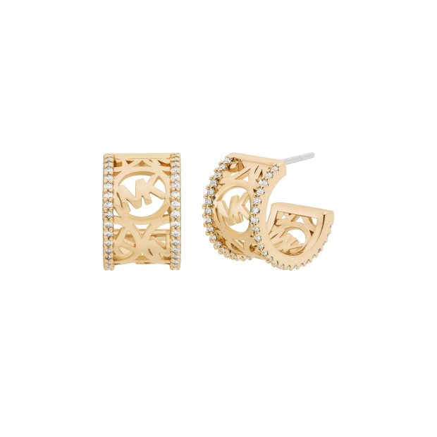 Pave Openwork Logo Huggie Earring